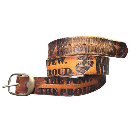 Vintage US Marine Corps The Few The Proud Commemorative Leather Tooled‎ Belt 38 - Picture 1 of 15